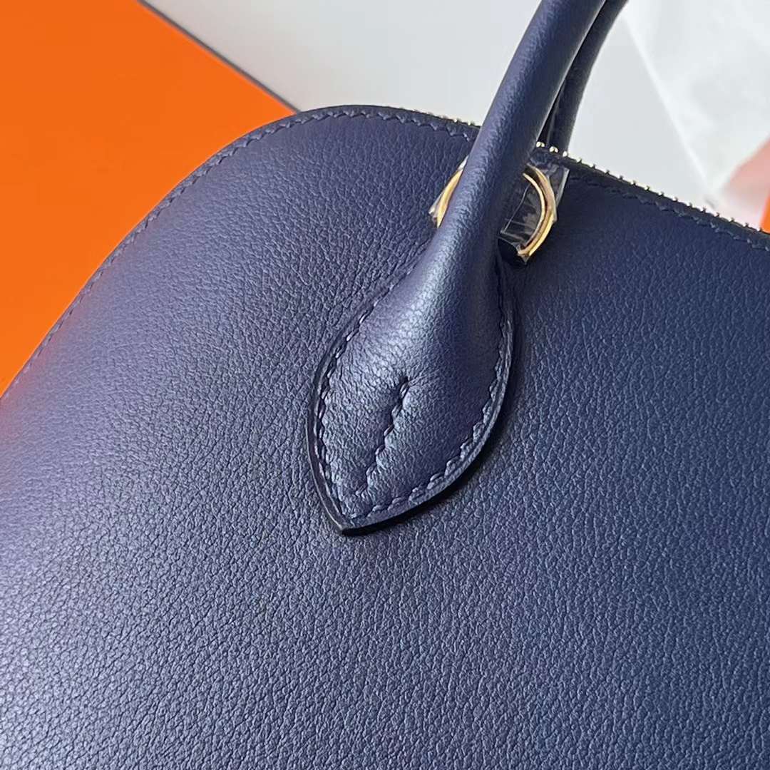 Hermès（爱马仕）Bolide 保龄球包 Evercolor Ck73 宝石蓝 内拼 i7 琉璃蓝 金扣 25cm 全手工蜡线缝 Ghw