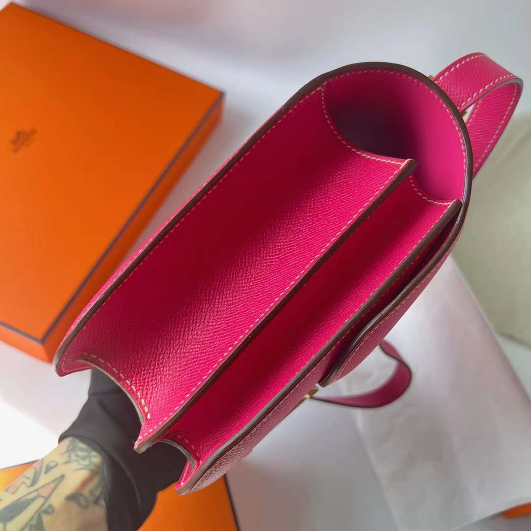 Hermès（爱马仕）Constance 空姐包 Epsom E5 桃红色 Rose Tyrien 金扣 24cm Ghw 全手工蜡线缝