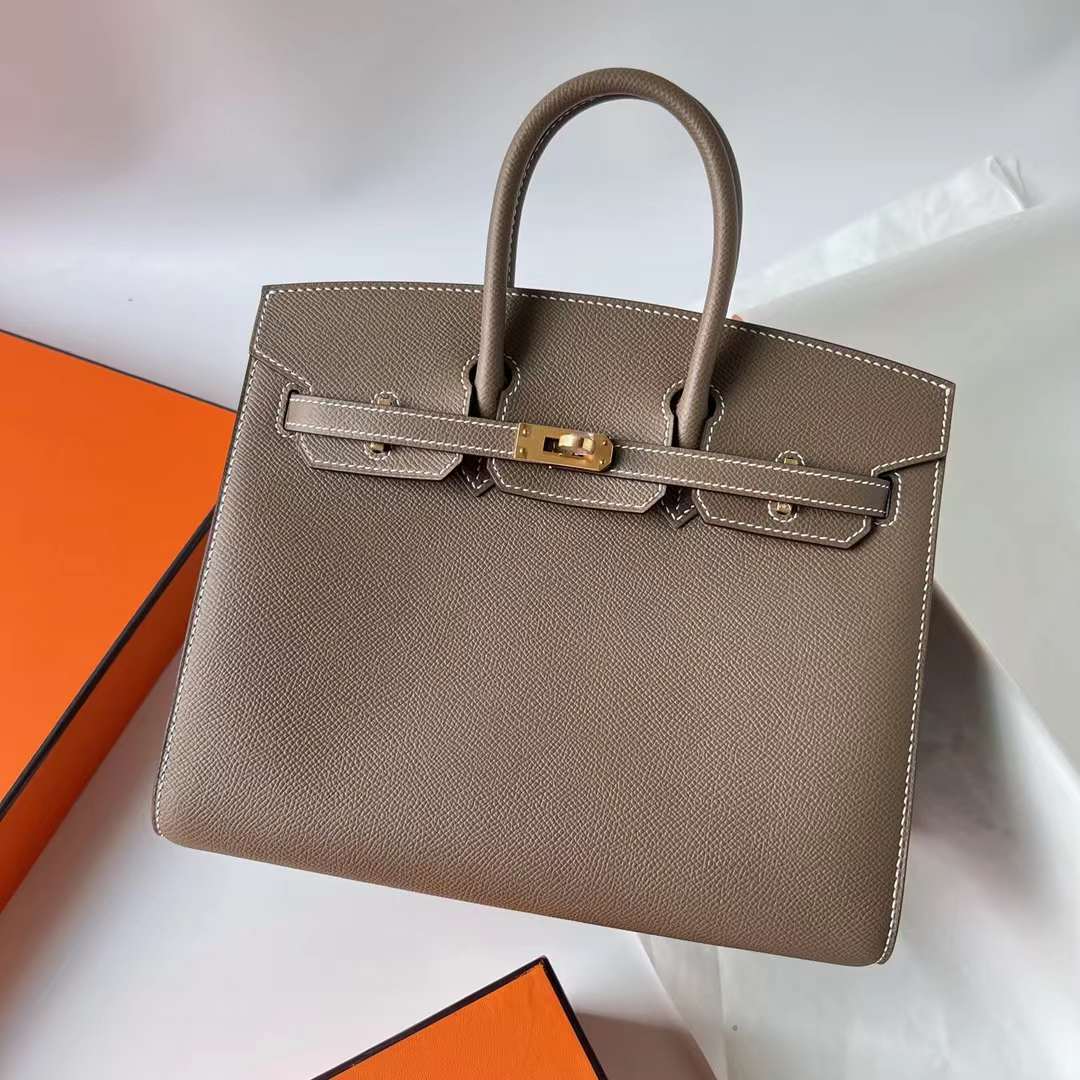 Hermès（爱马仕）Birkin Sellier Epsom Ck18 大象灰 Etoupe 金扣 25cm 全手工蜡线缝制 Ghw