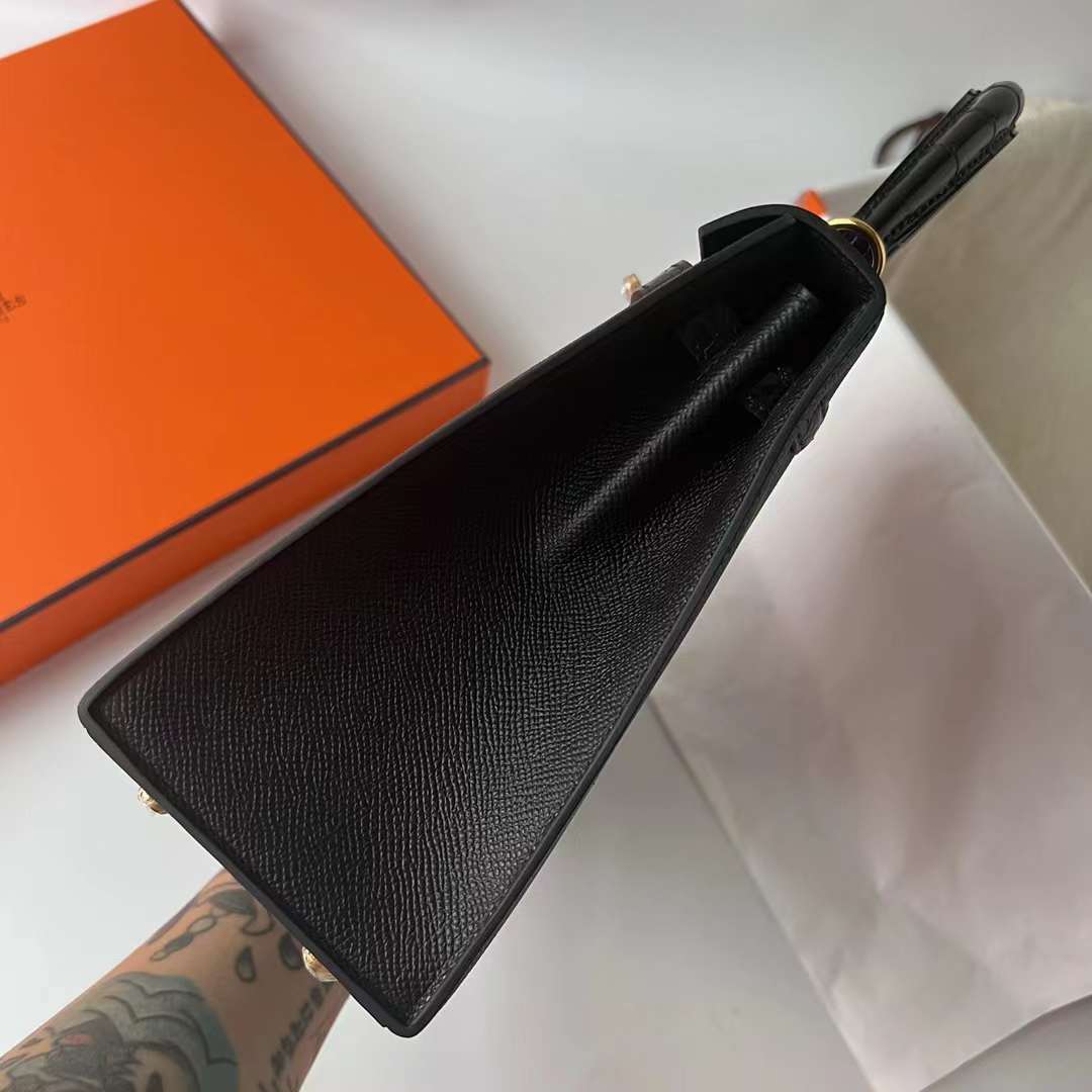 Hermès（爱马仕）Kelly 凯莉包 Touch Epsom 拼 亮面尼罗鳄鱼皮 Ck89 黑色 金扣 25cm 全手工蜡线缝 Ghw