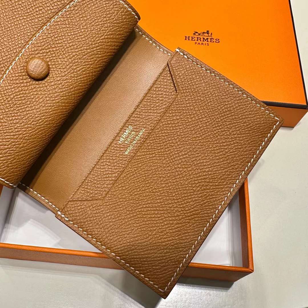 Hermès（爱马仕）H小卡包 Epsom Ck37 金棕色 金扣 一级工艺 全手工蜡线缝 Ghw