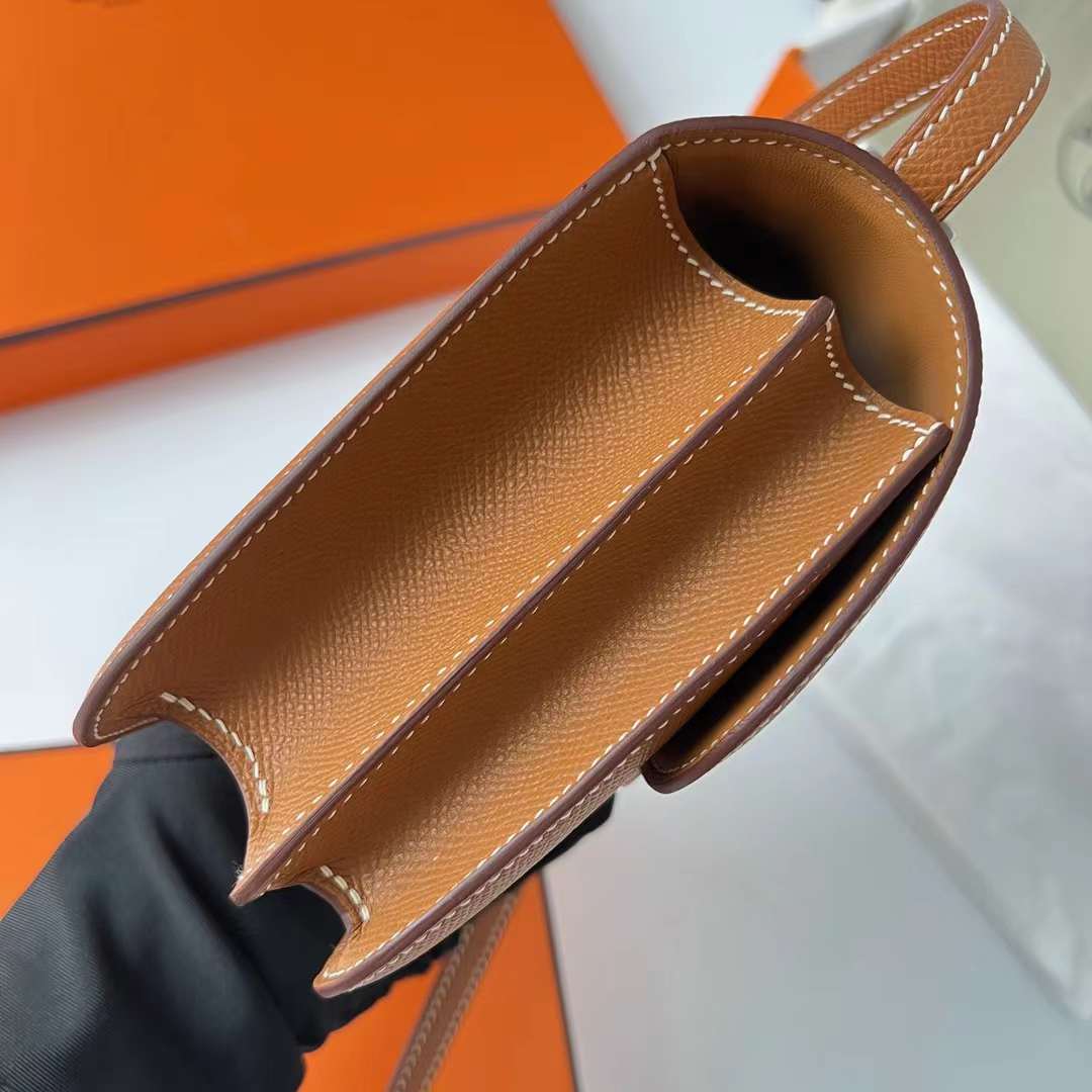 Hermès（爱马仕）Constance 空姐包 Epsom Ck37 金棕色 Gold 银扣 19cm 全手工蜡线缝 Phw