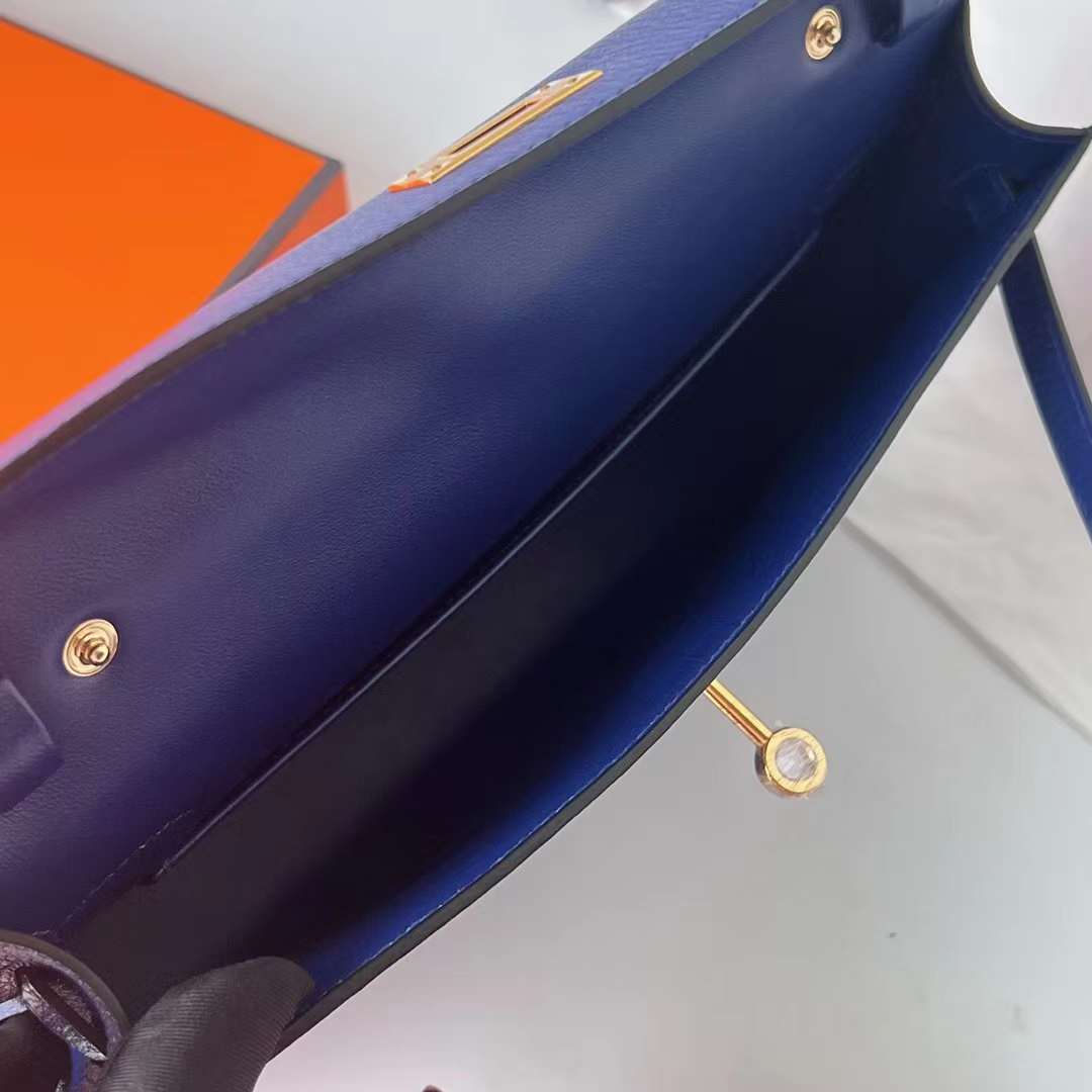 Hermès（爱马仕）Kelly Elan Chevre 进口山羊皮 Ck73 宝石蓝 金扣 27cm 全手工蜡线缝 Ghw