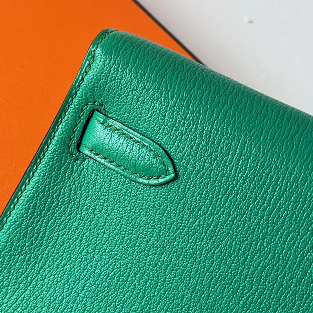 Hermès（爱马仕）Kelly Elan Chevre 进口山羊皮 6W 薄荷绿 银扣 27cm 全手工蜡线缝 Phw