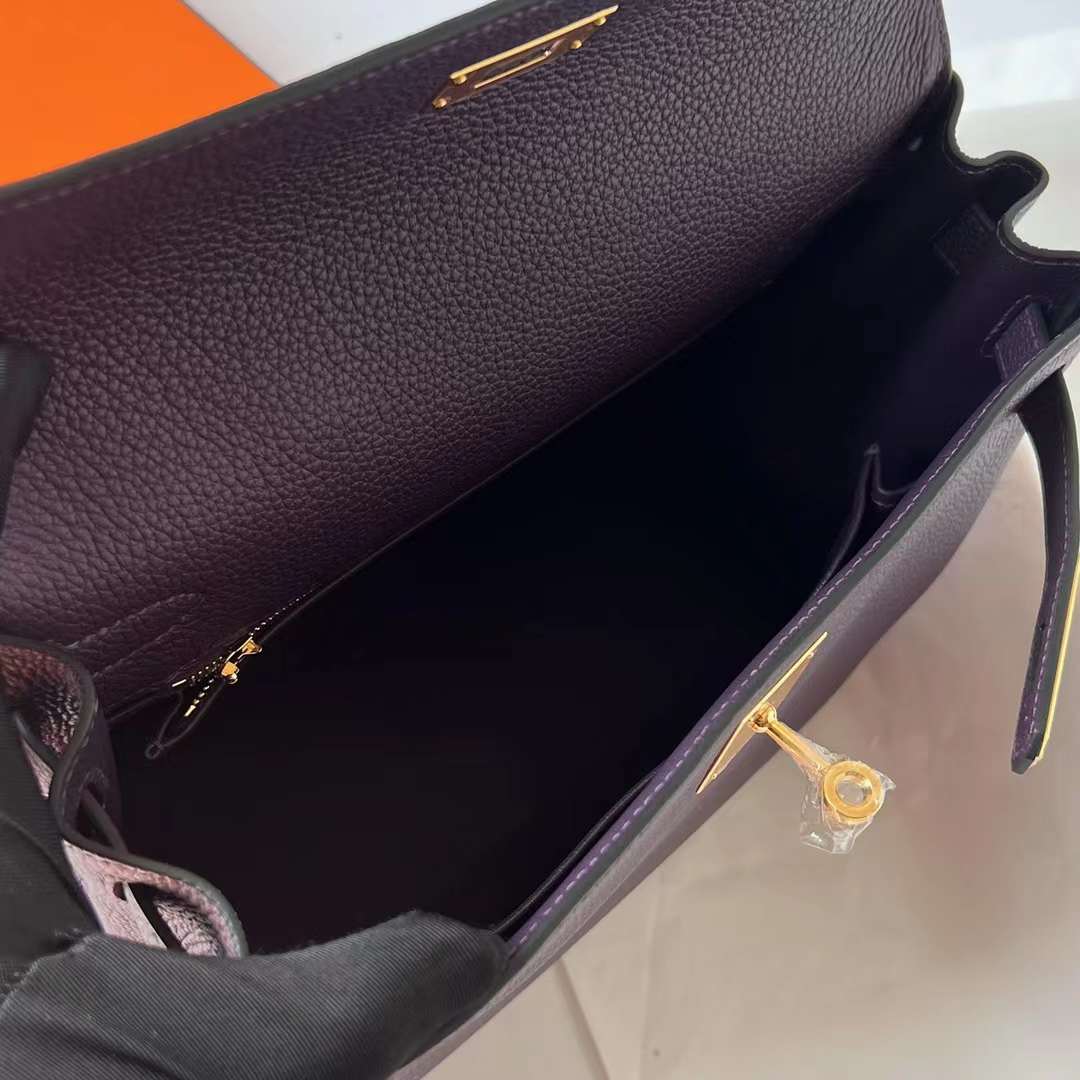 Hermès（爱马仕）Kelly 凯莉包 Togo皮 进口小牛皮 Ck59 葡萄紫 金扣 28cm 全手工蜡线缝 Ghw