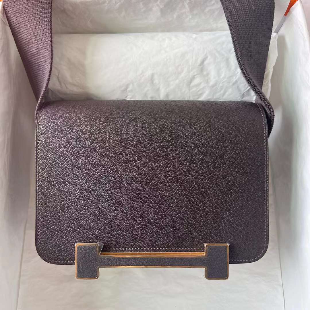 Hermès（爱马仕）Geta 木屐包 Chevre 进口山羊皮 0G 马鞍红 金扣 20cm 全手工蜡线缝制 Ghw