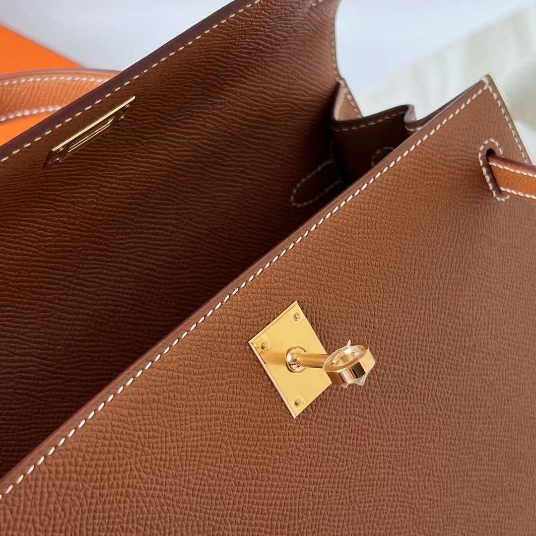 Hermès（爱马仕）Kelly 凯莉包 Epsom Ck37 金棕色 金扣 25cm 全手工蜡线缝制 Ghw