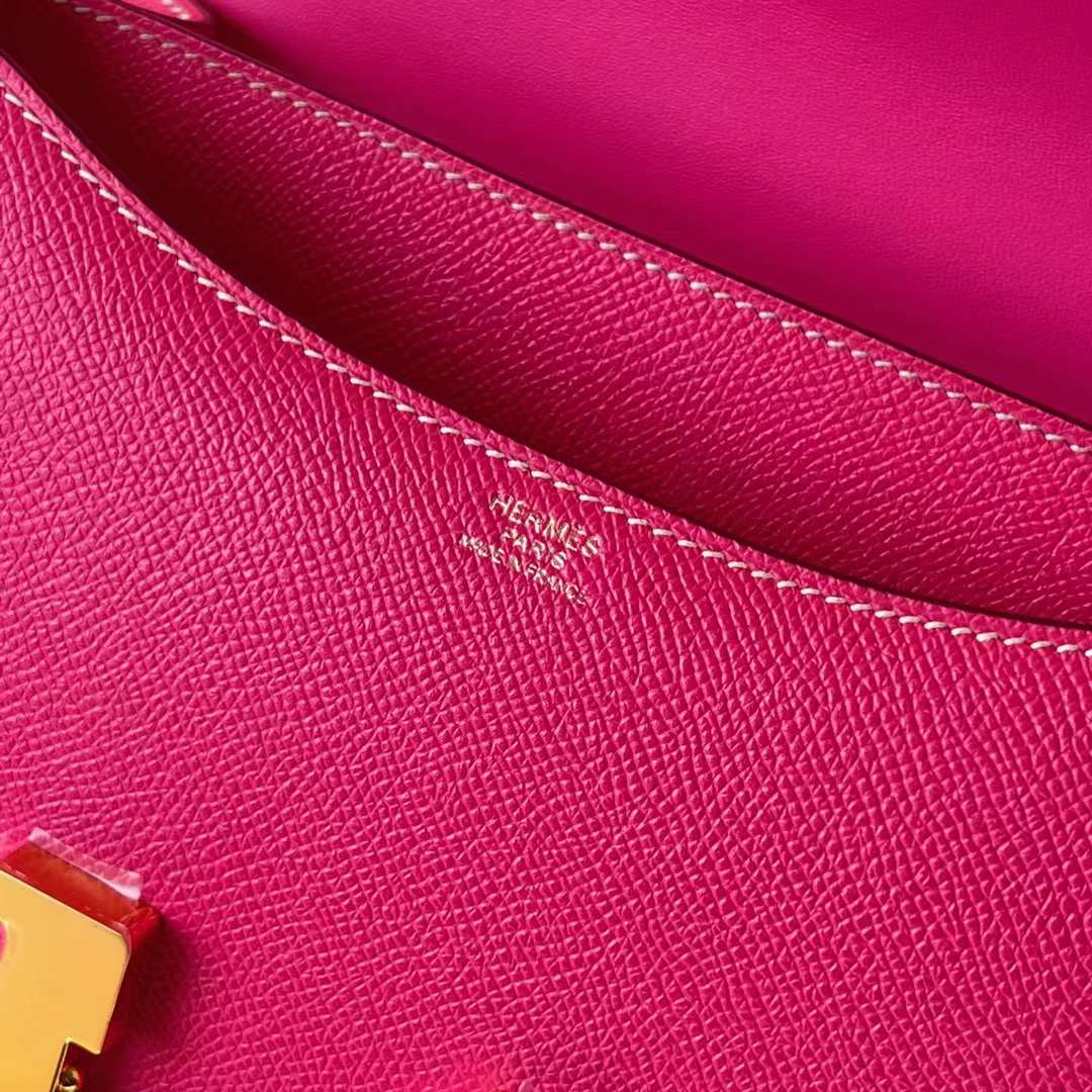 Hermès（爱马仕）Constance 空姐包 Epsom E5 桃红色 Rose Tyrien 金扣 24cm Ghw 全手工蜡线缝