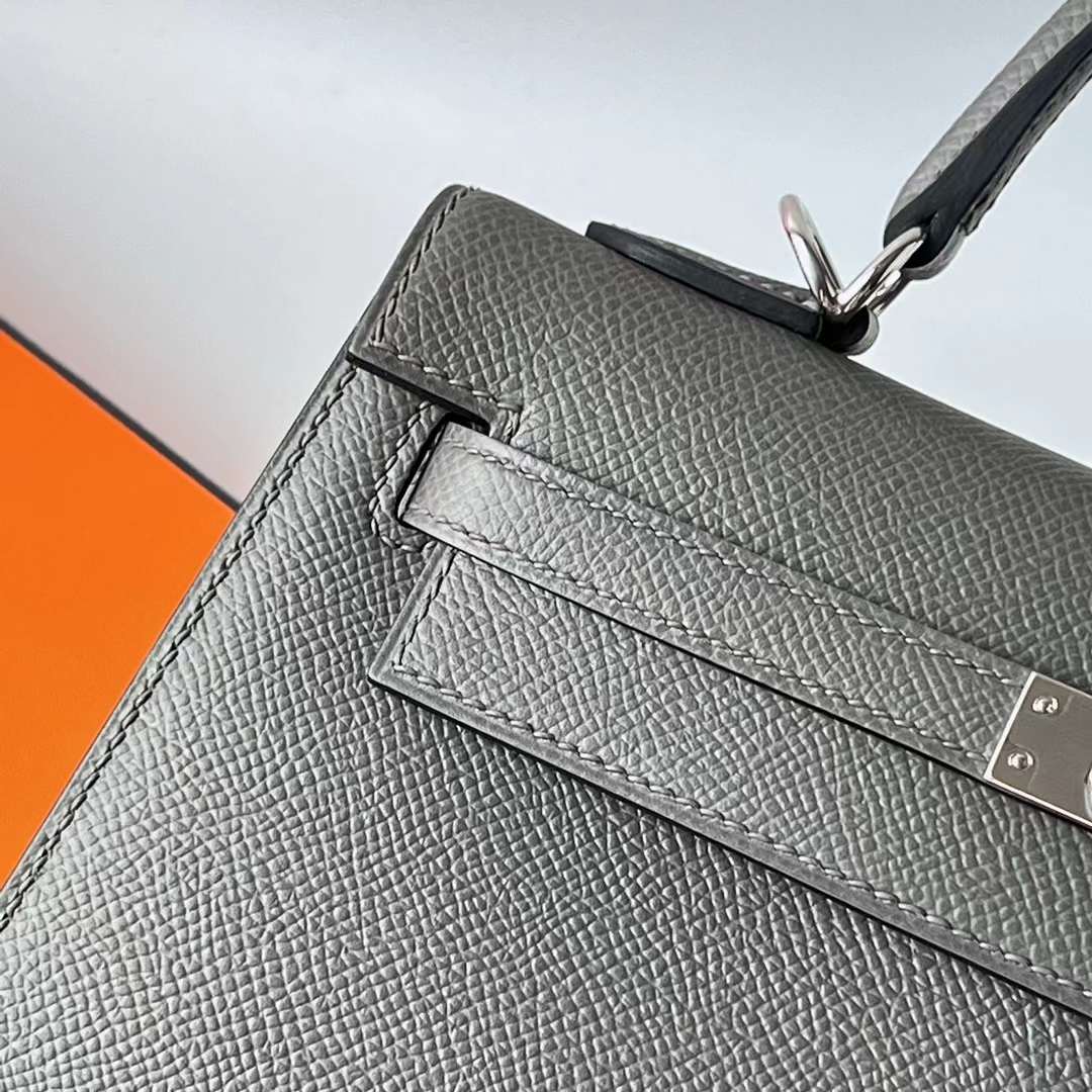 Hermès（爱马仕）Kelly 凯莉包 Epsom 0L 积雨云灰 Gris Meyer 银扣 25cm 全手工蜡线缝 Phw
