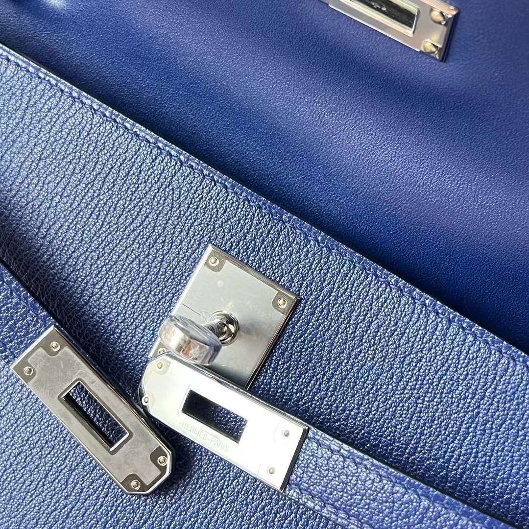Hermès（爱马仕）Kelly Elan Chevre 进口山羊皮 Ck73 宝石蓝 银扣 27cm 全手工蜡线缝 Phw