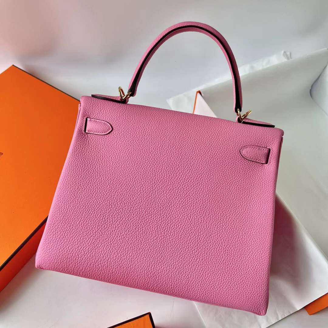 Hermès（爱马仕）Kelly 凯莉包 Togo皮 进口小牛皮 5P 樱花粉 金扣 28cm 全手工蜡线缝 Ghw