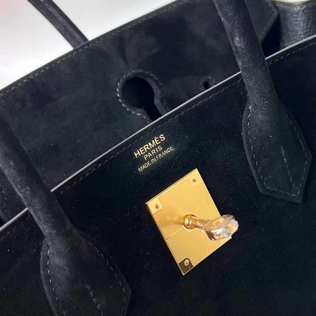 Hermès（爱马仕）Birkin 铂金包 Suede 进口麂皮 Ck89 黑色 金扣 30cm 全手工蜡线缝 Ghw