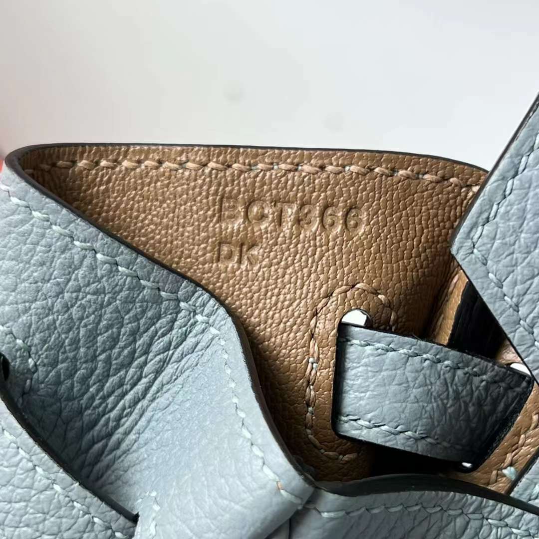 Hermès（爱马仕）Birkin 铂金包 Togo J7 亚麻蓝 内拼 D0 威马犬米色 银扣 25cm 全手工蜡线缝 Phw