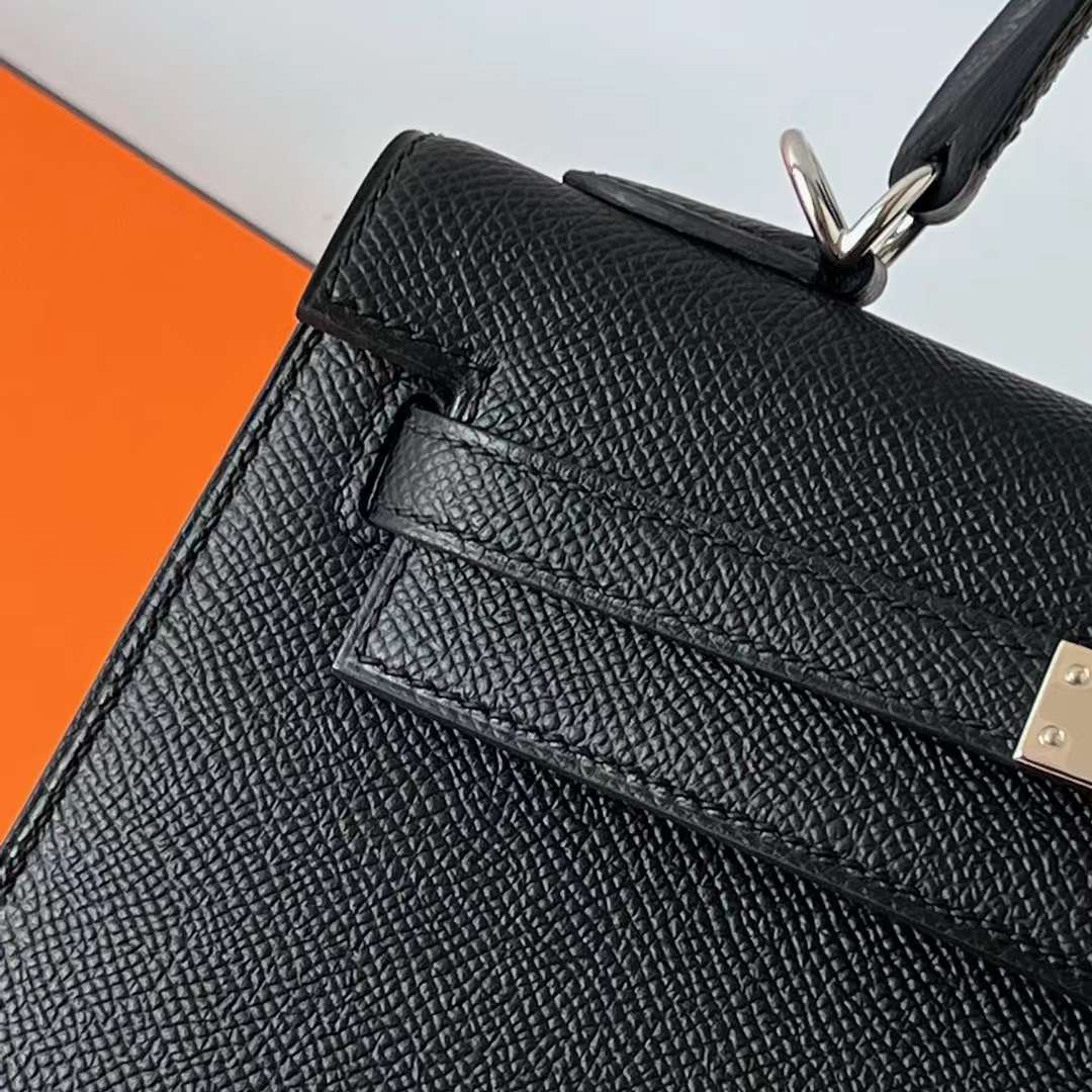 Hermès（爱马仕）Kelly 凯莉包 Epsom Ck89 黑色 银扣 25cm 全手工蜡线缝 Phw