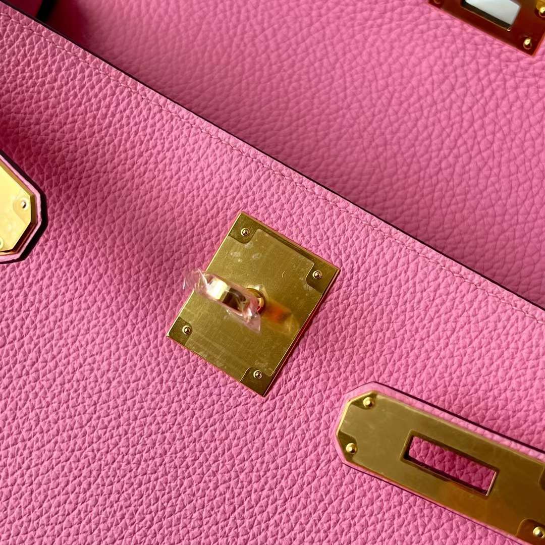 Hermès（爱马仕）Kelly 凯莉包 Togo皮 进口小牛皮 5P 樱花粉 金扣 28cm 全手工蜡线缝 Ghw