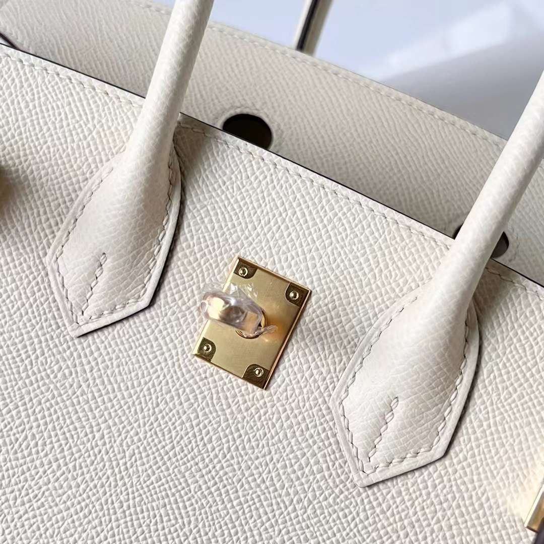 Hermès（爱马仕）Birkin Sellier Epsom I2 奶油白 Nate 金扣 25cm 全手工蜡线缝制 Ghw