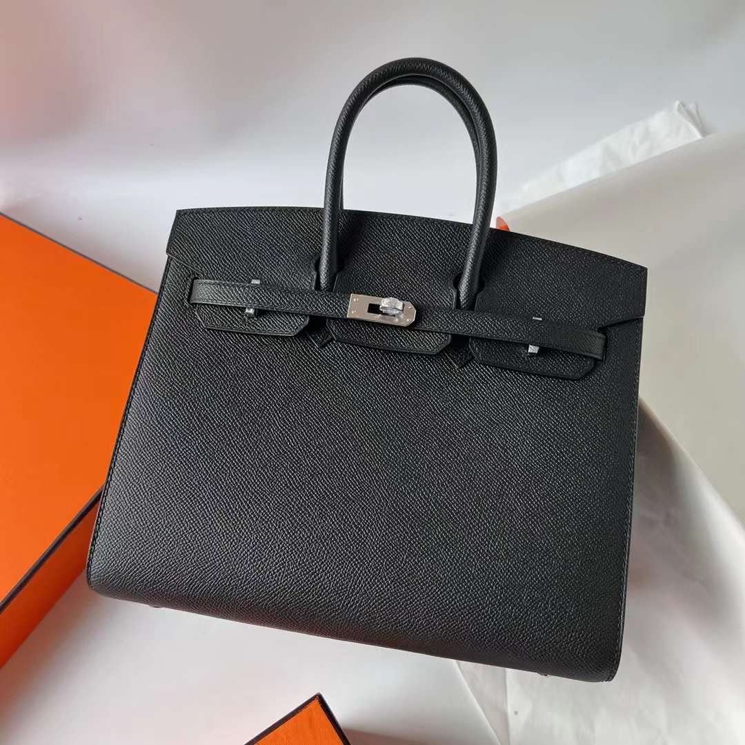 Hermès（爱马仕）Birkin Sellier Epsom Ck89 黑色 银扣 25cm 全手工蜡线缝制 Phw