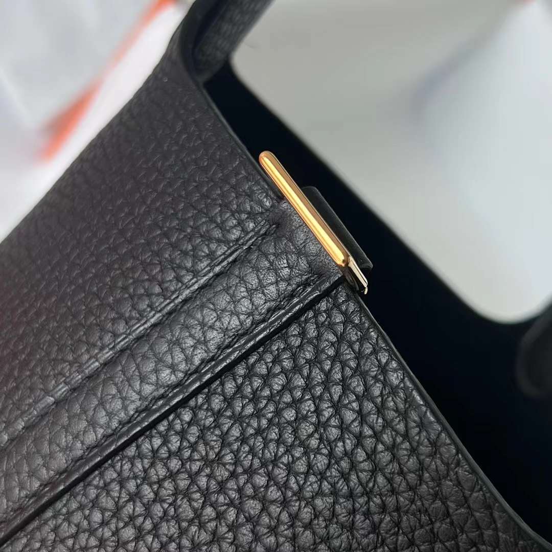 Hermès（爱马仕）Picotin 菜篮子 Clemence 进口大牛皮 Ck89 黑色 金扣 18cm 全手工蜡线缝制 Ghw