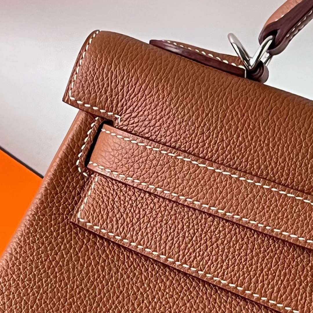 Hermès（爱马仕）Kelly 凯莉包 Togo 顶级小牛皮 Ck37 金棕色 银扣 32cm 全手工蜡线缝 Phw