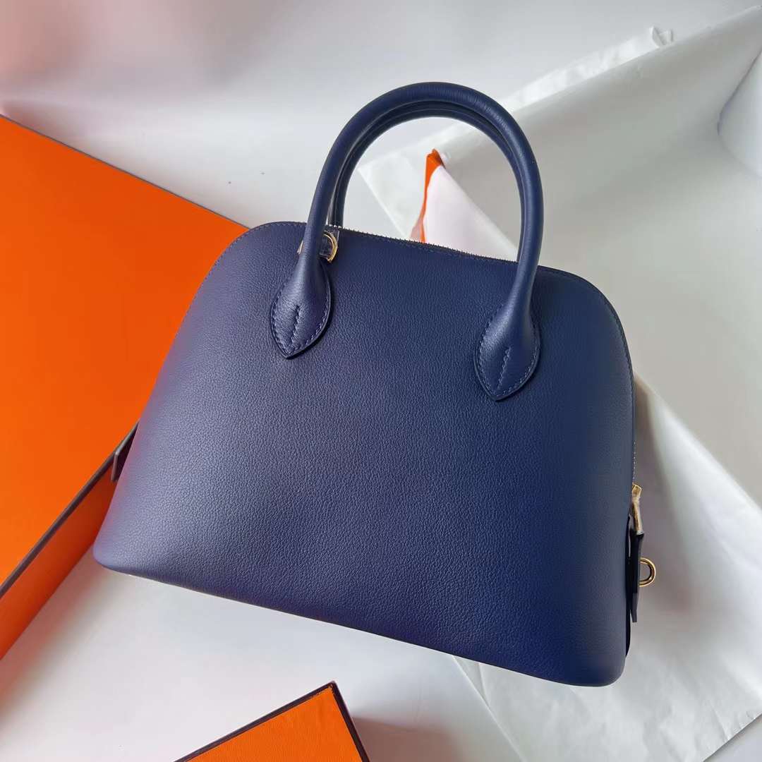Hermès（爱马仕）Bolide 保龄球包 Evercolor Ck73 宝石蓝 内拼 i7 琉璃蓝 金扣 25cm 全手工蜡线缝 Ghw