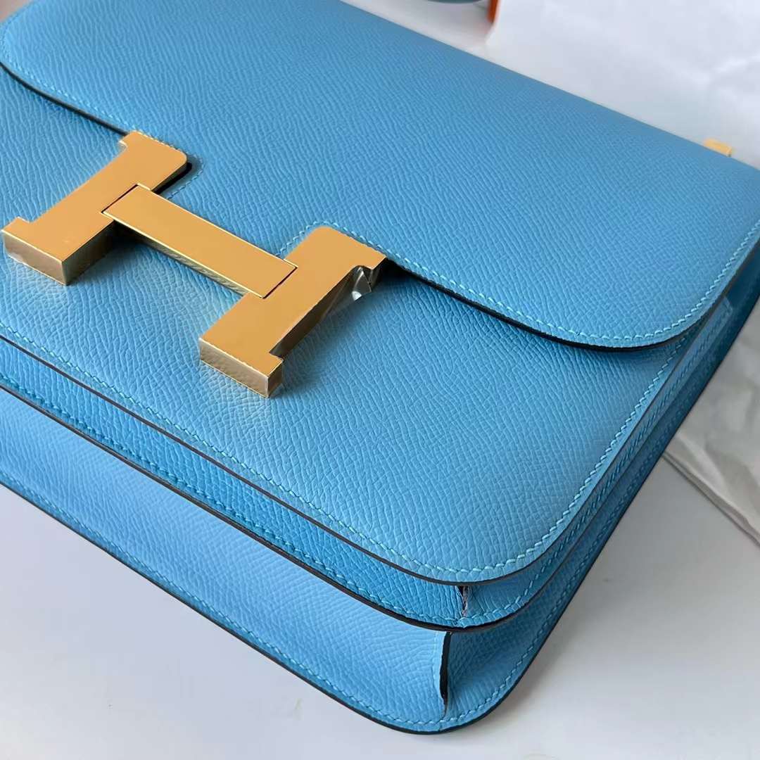 Hermès（爱马仕）Constance 空姐包 Epsom P3 北方蓝 Blue De Nord 金扣 24cm Ghw 全手工蜡线缝