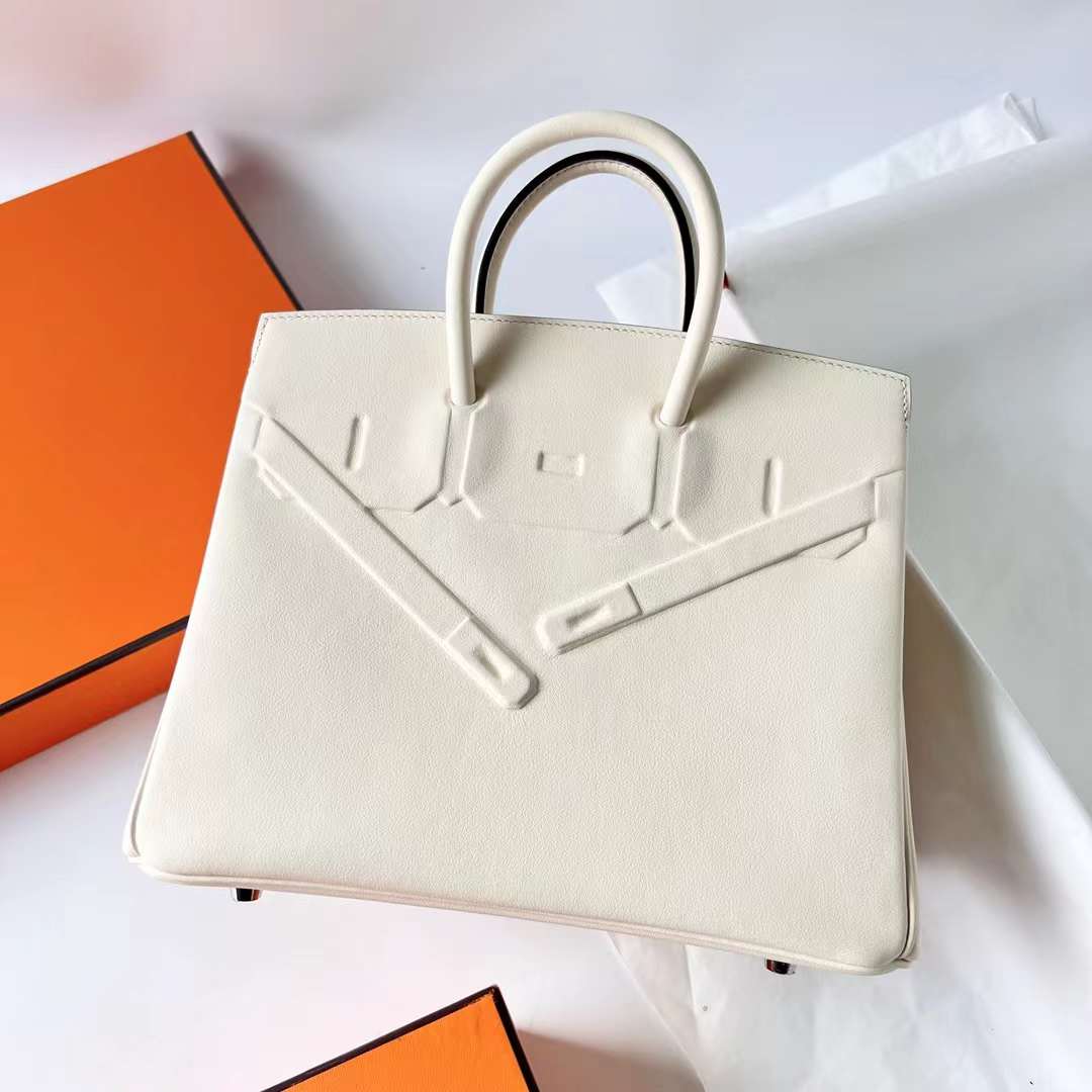 Hermès（爱马仕）Birkin Shadow Swift 幻影包 I2 奶油白 Nate 25cm 全手工蜡线缝 Phw