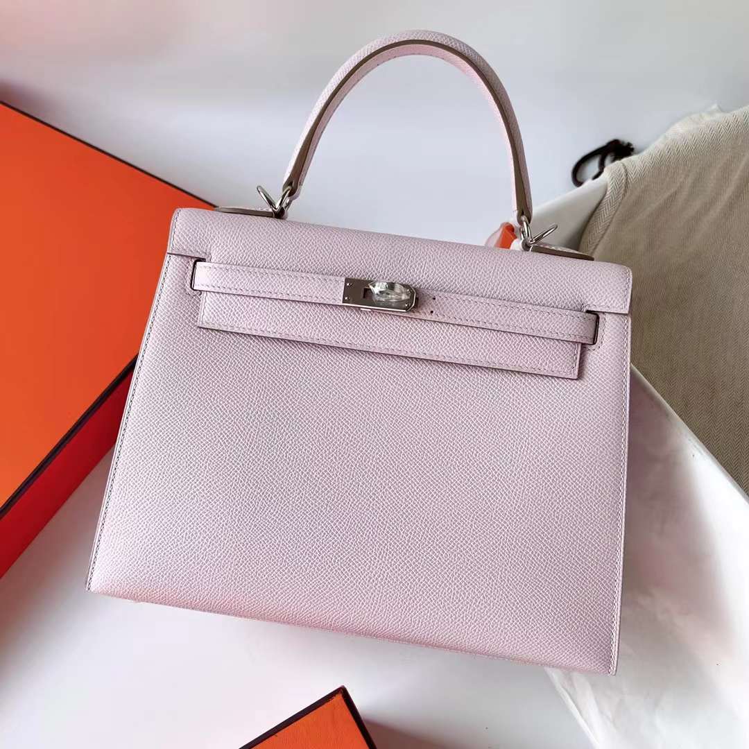 Hermès（爱马仕）Kelly 凯莉包 Epsom 进口手掌纹 09 新梦幻粉紫 银扣 25cm 全手工蜡线缝 Phw