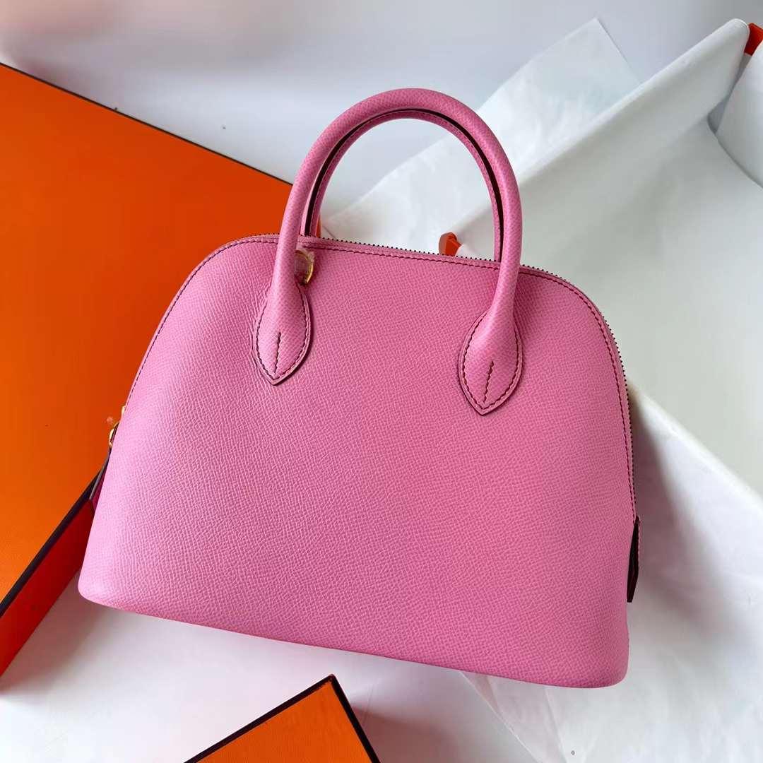 Hermès（爱马仕）Bolide 保龄球包 Epsom 5P 樱花粉 金扣 25cm 全手工蜡线缝制 ghw