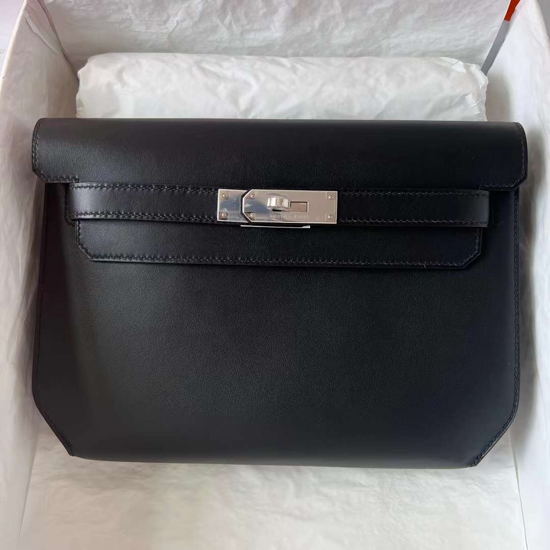 Hermès（爱马仕）Kelly Depeches 手包 Swift Ck89 黑色 银扣 25cm 全手工蜡线缝 Phw