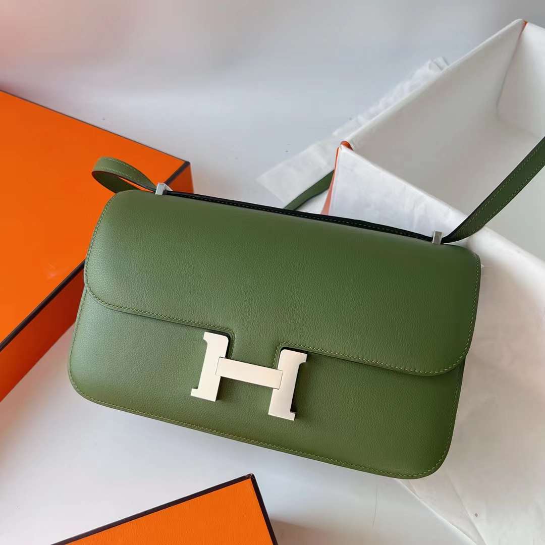Hermès（爱马仕）Constance Elan Evercolor V6 丛林绿 银扣 26cm 全手工蜡线缝 Phw