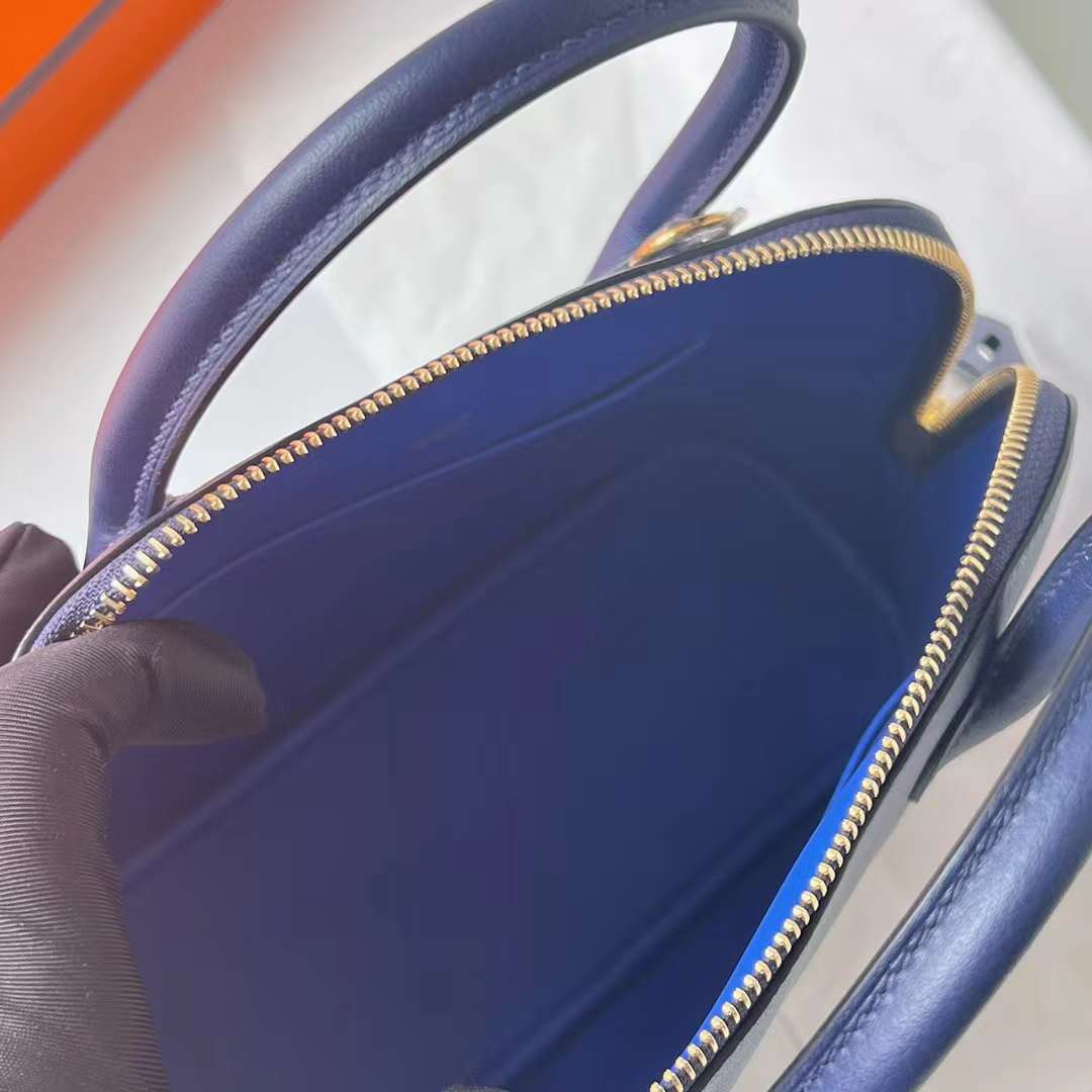 Hermès（爱马仕）Bolide 保龄球包 Evercolor Ck73 宝石蓝 内拼 i7 琉璃蓝 金扣 25cm 全手工蜡线缝 Ghw