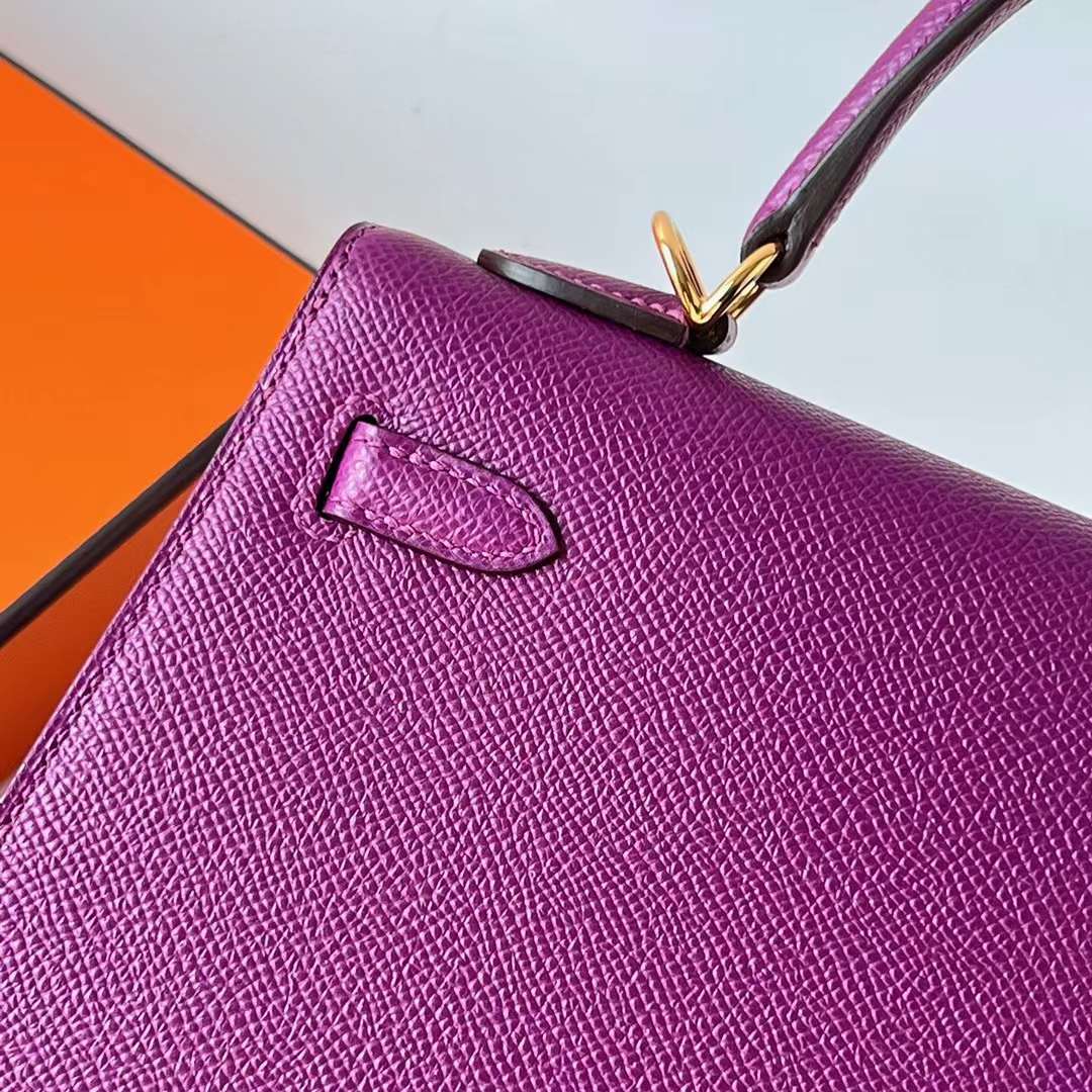 Hermès（爱马仕）Kelly 凯莉包 Epsom 进口手掌纹 P9 海葵紫 Anemone 银扣 25cm 全手工蜡线缝 Phw