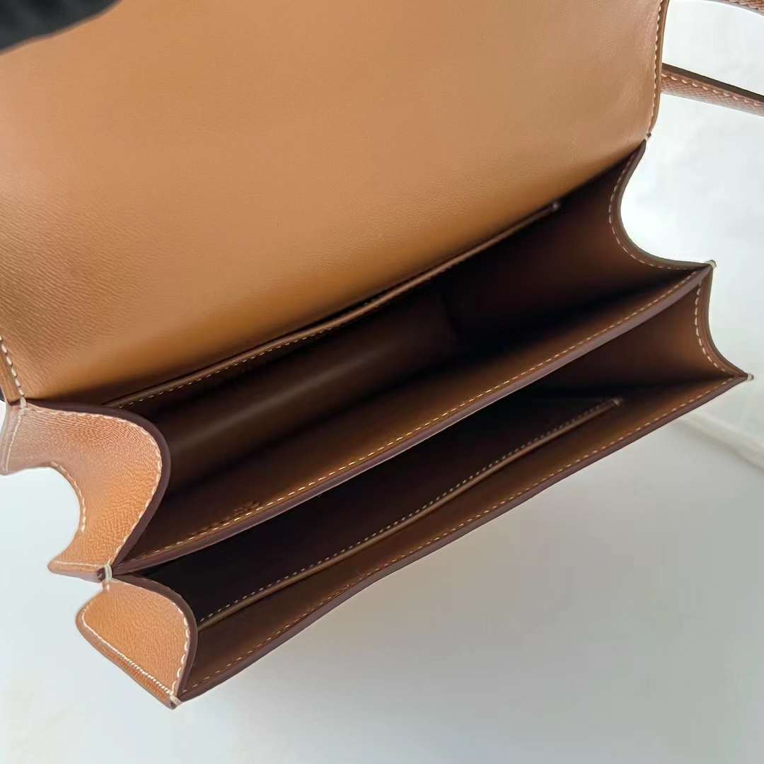 Hermès（爱马仕）Constance 空姐包 Epsom Ck37 金棕色 Gold 金扣 19cm 全手工蜡线缝 Ghw
