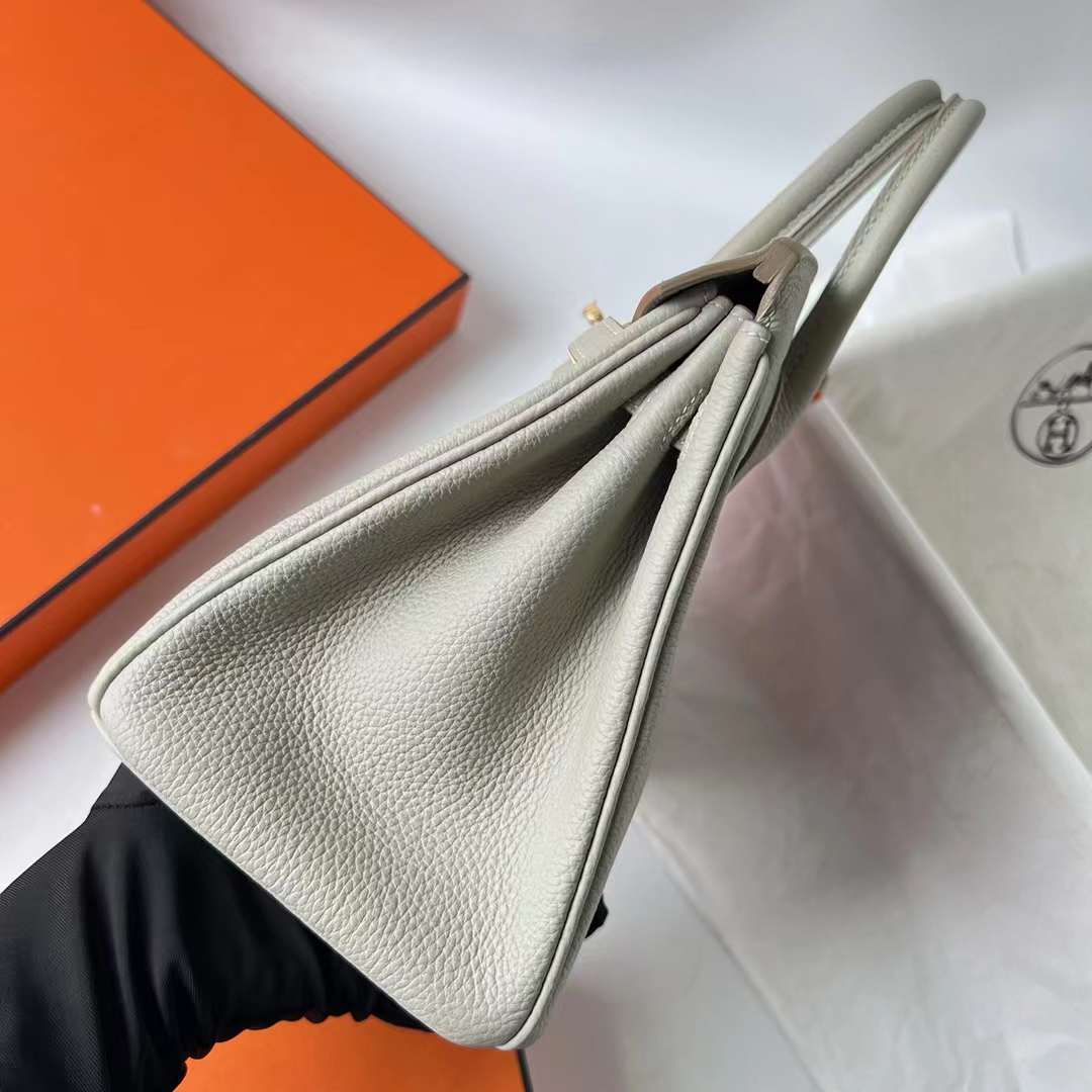 Hermès（爱马仕）Birkin 铂金包 Togo 顶级小牛皮 Ck80 珍珠灰 金扣 30cm 全手工蜡线缝 Ghw