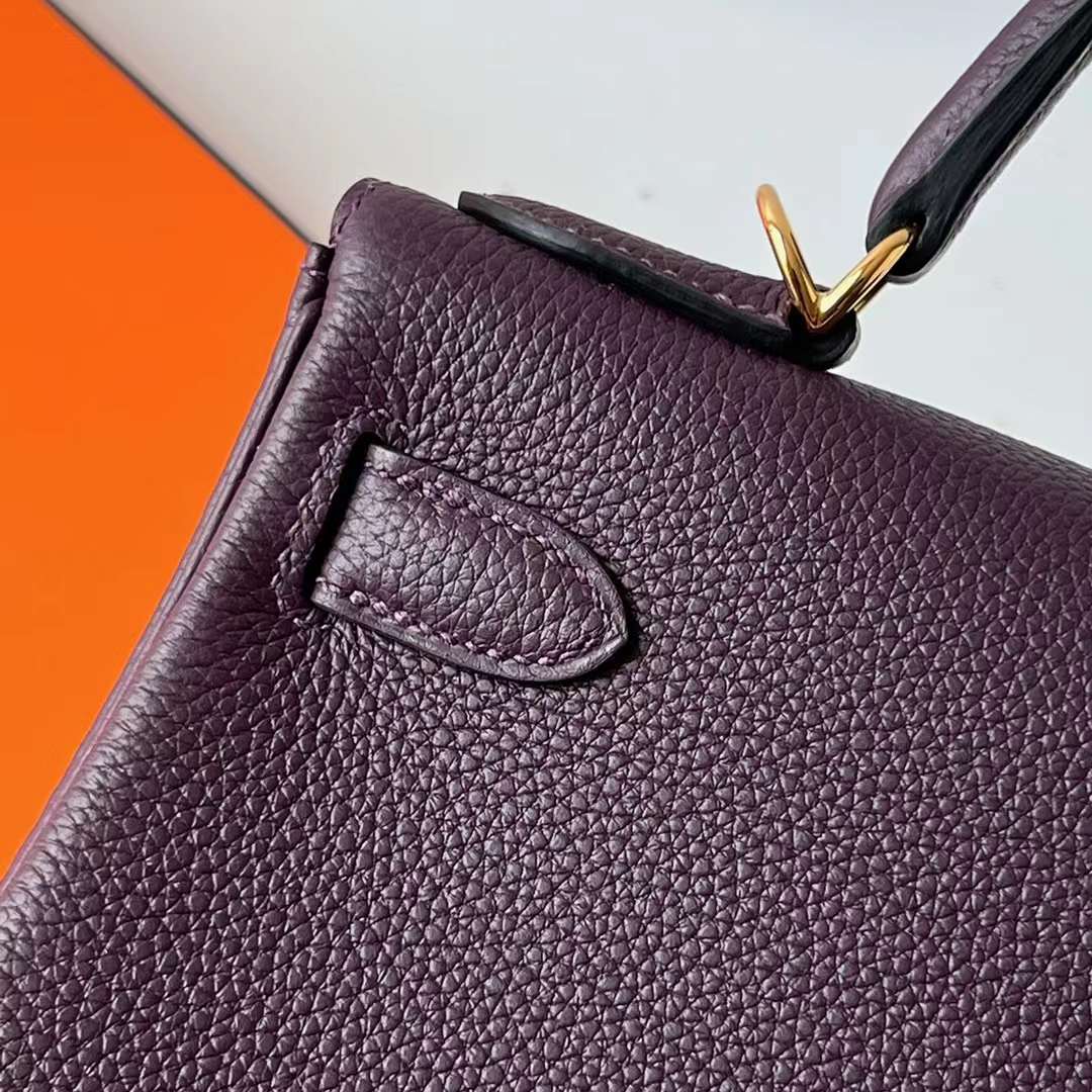 Hermès（爱马仕）Kelly 凯莉包 Togo皮 进口小牛皮 Ck59 葡萄紫 金扣 28cm 全手工蜡线缝 Ghw