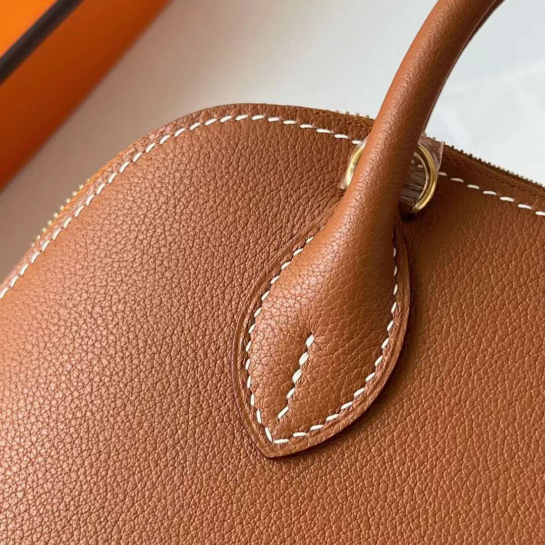 Hermès（爱马仕）Mini Bolide 迷你保龄球包 Evercolor Ck37 金棕色 金扣 19cm 全手工蜡线缝制 Ghw