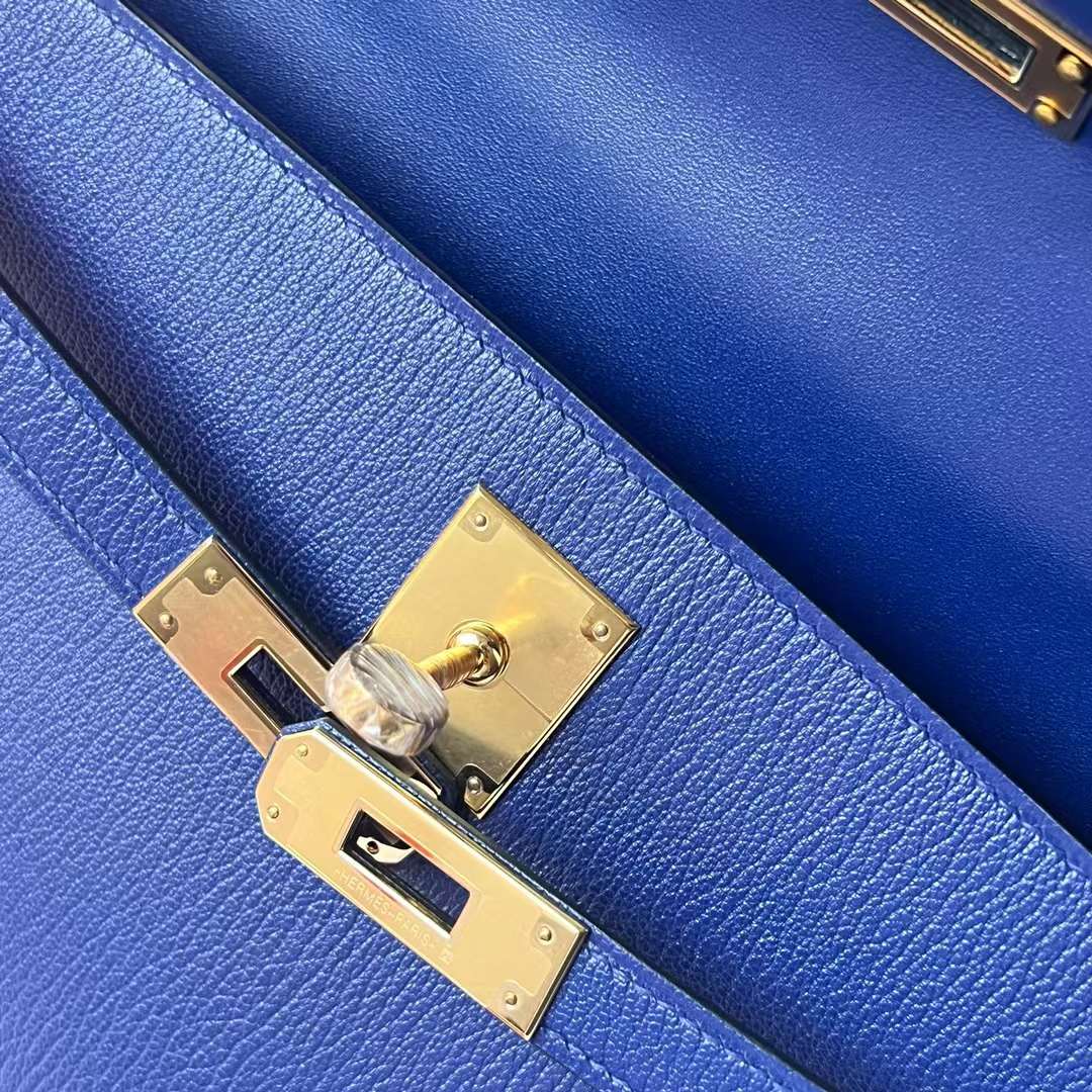 Hermès（爱马仕）Kelly Elan Chevre 进口山羊皮 Ck73 宝石蓝 金扣 27cm 全手工蜡线缝 Ghw