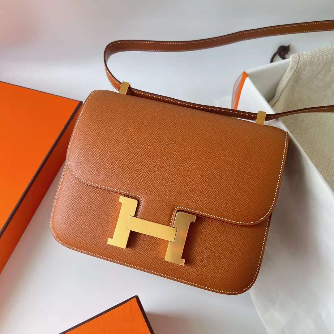 Hermès（爱马仕）Constance 空姐包 Epsom Ck37 金棕色 Gold 金扣 24cm Ghw 全手工蜡线缝