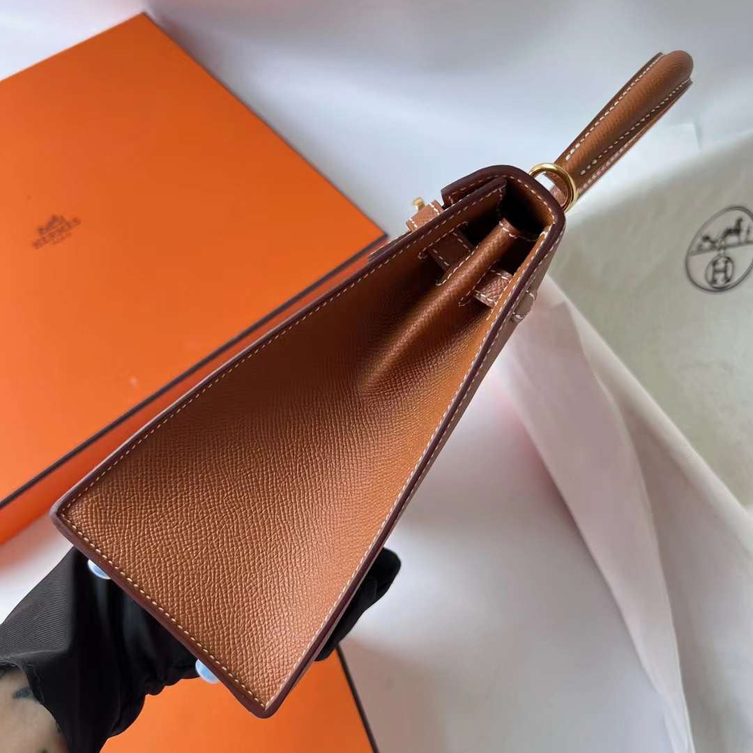 Hermès（爱马仕）Kelly 凯莉包 Epsom Ck37 金棕色 金扣 25cm 全手工蜡线缝制 Ghw