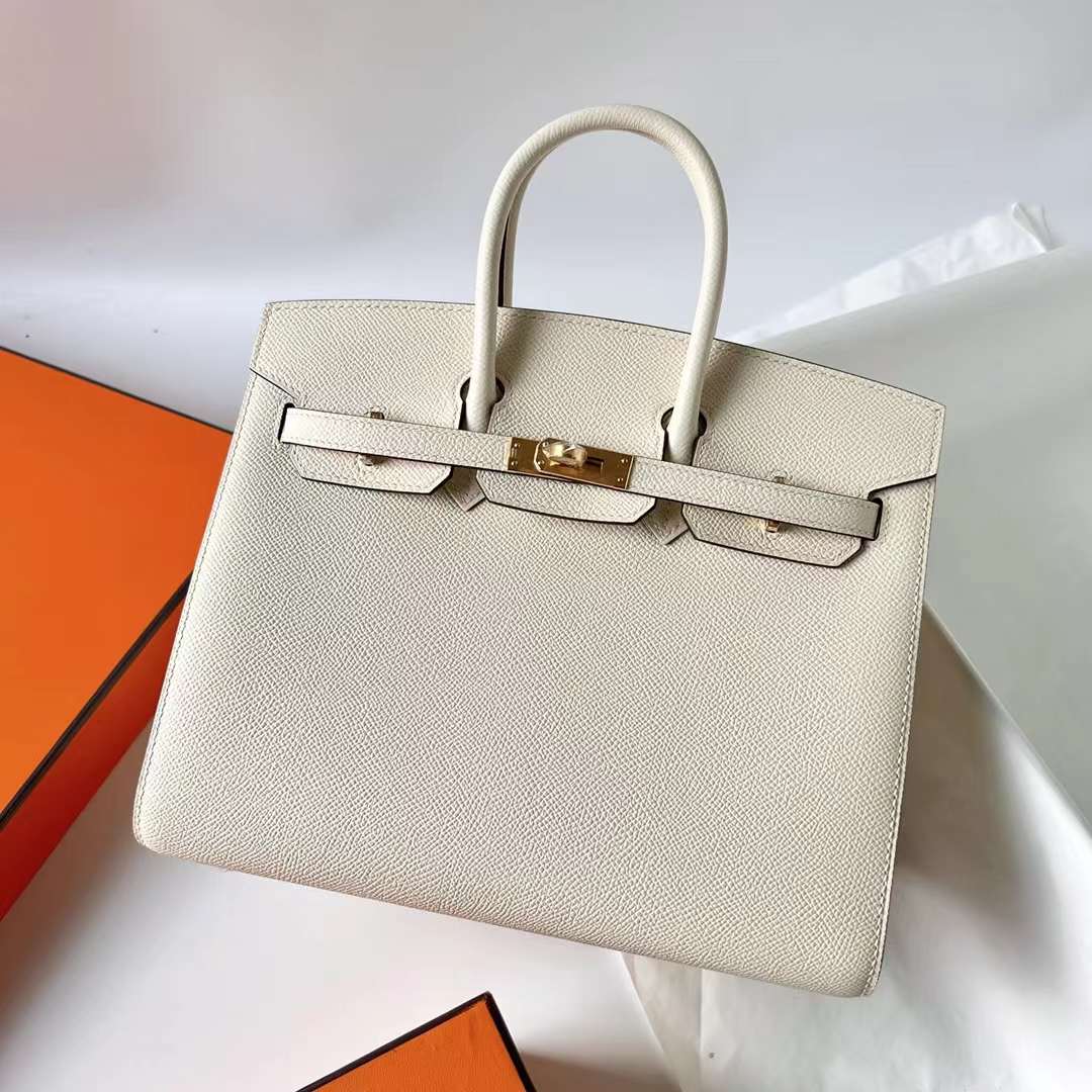 Hermès（爱马仕）Birkin Sellier Epsom I2 奶油白 Nate 金扣 25cm 全手工蜡线缝制 Ghw