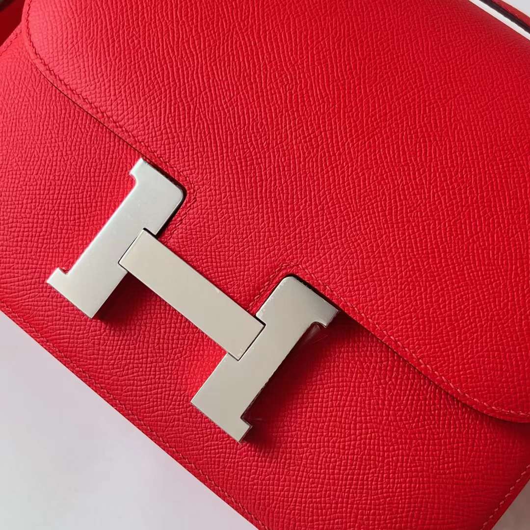 Hermès（爱马仕）Constance 空姐包 Epsom S3 心红色 银扣 24cm Phw 全手工蜡线缝