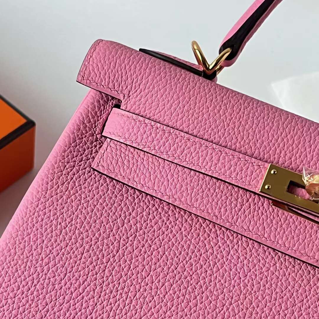 Hermès（爱马仕）Kelly 凯莉包 Togo 小牛皮 5P 樱花粉 金扣 25cm 全手工蜡线缝 Ghw