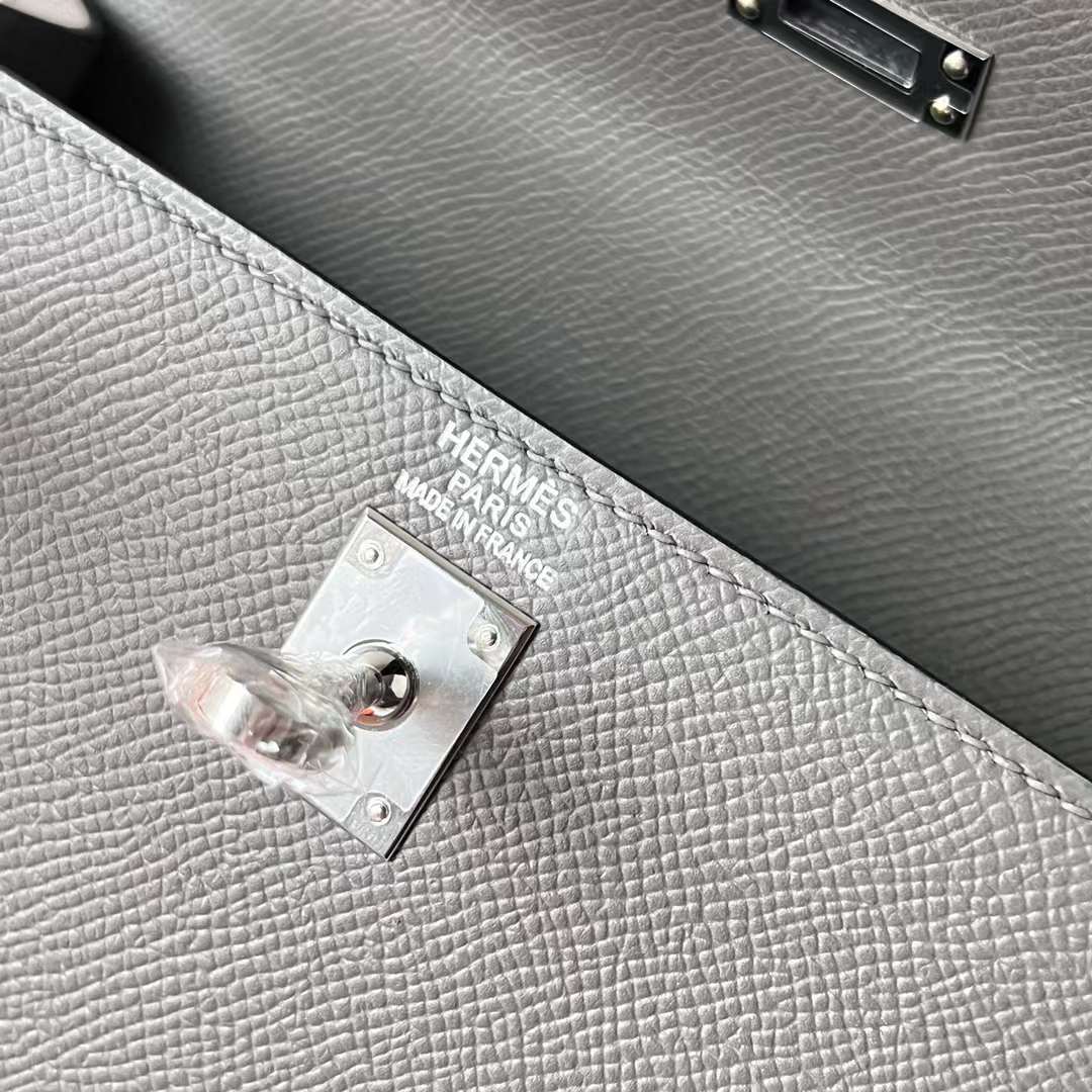 Hermès（爱马仕）Kelly 凯莉包 Epsom 0L 积雨云灰 Gris Meyer 银扣 25cm 全手工蜡线缝 Phw