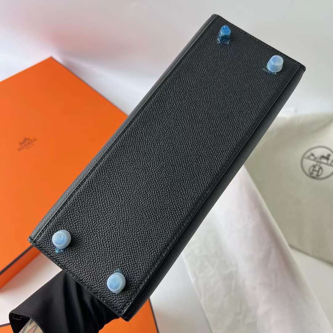 Hermès（爱马仕）Kelly 凯莉包 Epsom Ck89 黑色 银扣 25cm 全手工蜡线缝 Phw