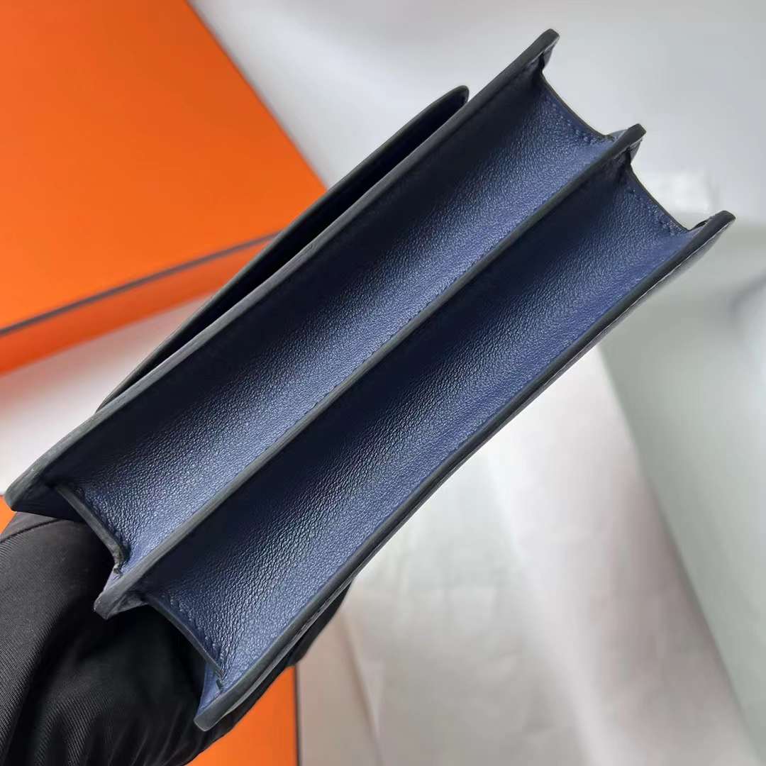 Hermès（爱马仕）Roulis 猪鼻子 Swift Ck73 宝石蓝 浅金扣 18cm 全手工蜡线缝