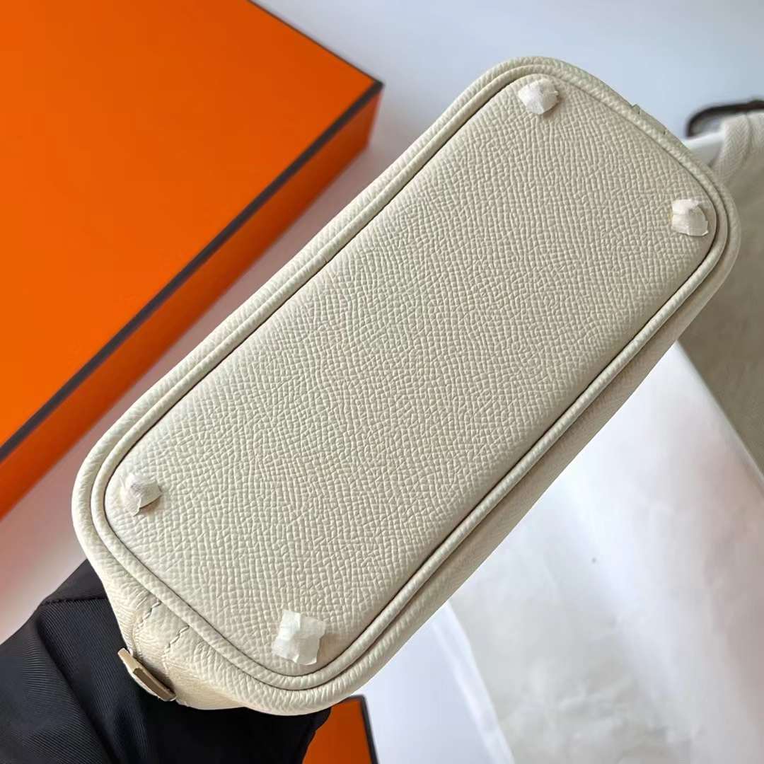 Hermès（爱马仕）Mini Bolide 迷你保龄球包 Epsom Ck10 奶昔白 金扣 19cm 全手工蜡线缝制 Ghw