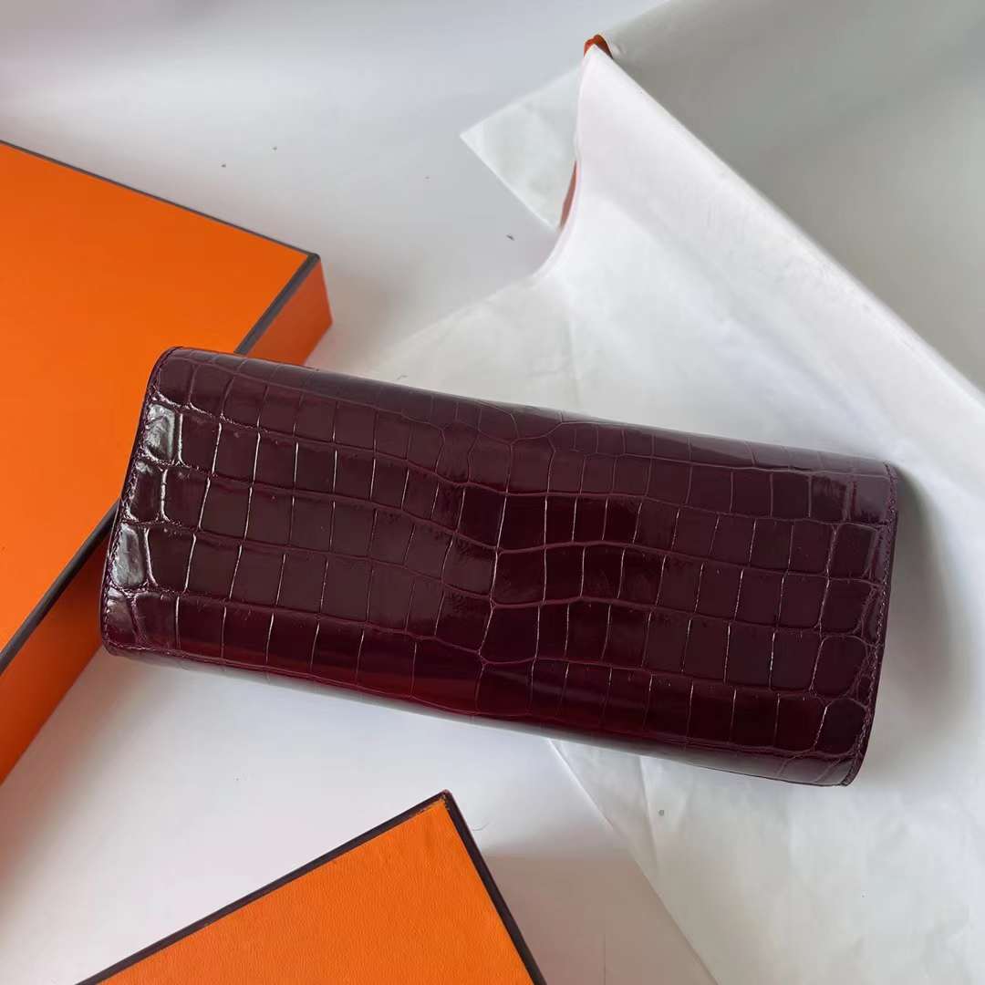 Hermès（爱马仕）猪鼻子手包 亮面尼罗鳄鱼皮 Ck57 波尔多酒红 Bordeaux 银扣 25cm 全手工蜡线缝 Phw