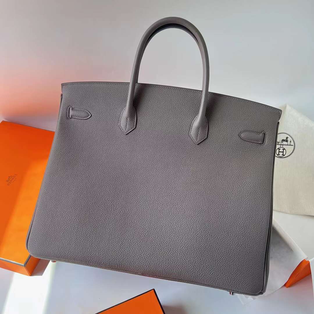 Hermès（爱马仕）Birkin 铂金包 Togo皮 进口德国小牛皮 8F 锡器灰 银扣 40cm 全手工蜡线缝 Phw