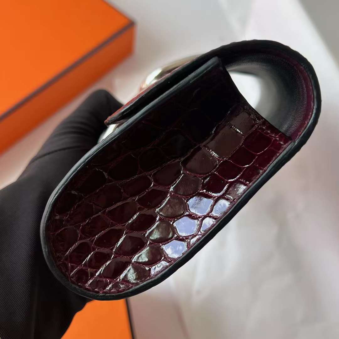 Hermès（爱马仕）猪鼻子手包 亮面尼罗鳄鱼皮 Ck57 波尔多酒红 Bordeaux 银扣 25cm 全手工蜡线缝 Phw