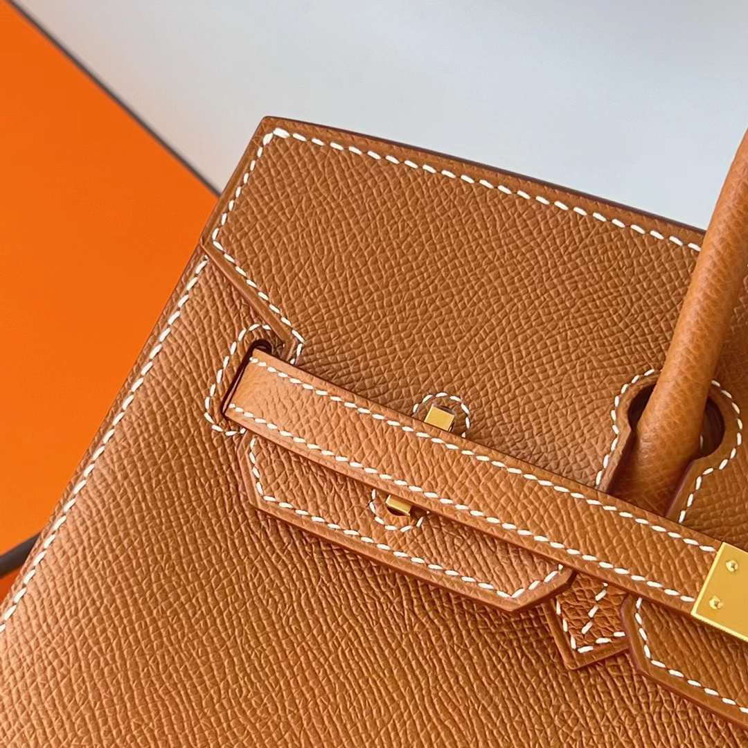 Hermès（爱马仕）Birkin 铂金包 Sellier Epsom Ck37 金棕色 金扣 25cm 全手工蜡线缝 Ghw